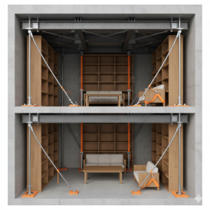🌍 想定外の「縦揺れ」対策：高層階の什器跳ね上がりと天井崩落を防ぐための物理的防護