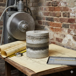 🔍 サンプリングコア抜きによる圧縮強度試験：古い図面を補完し「実力値」を算出する重要性